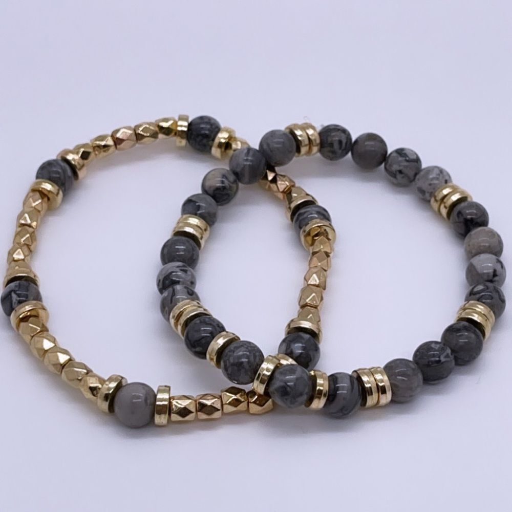 NWT Wool + Pepper Co. Gray & Gold Bracelets Stack